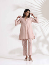 Women's Pink Slub Full Sleeves Co-ord Set