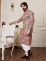 Men's Multicolor Full Sleeves Straight Embroidered Kurta
