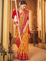 Women's Silk Blend Yellow Woven Design Designer Saree with Blouse Piece