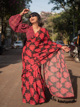 Women's Pink Cotton Viscose Saree