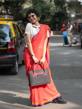 Women's Orange Mul Cotton Saree