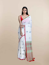 Women's White Pure Cotton Saree