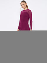 Women's Plum Casual Full Sleeve Swarovski Detailed Solid Round Neck Knitted Maxi Dress
