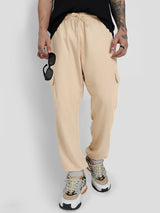 Men's Beige Casual Baggy Fit Solid Cargo