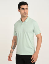 Mens Green Casual Regular Fit Solid Half Sleeves Polo Tshirt