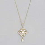 Girls Gold Plated Elegant White Polki Kundan Pendant with Pearl