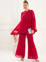 Women's Fuchsia Embellished Georgette Co-ords Set
