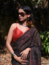 Women's Black Cotton Saree