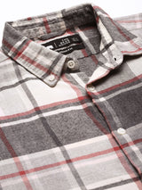 Men's Grey Casual Checked Regular Fit Full Sleeves Shirt