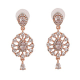 Women's Rose Gold Plated CZ Flower Designer Dangle Earrings