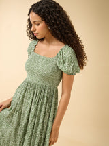 Women's Green Casual A-Line Dress