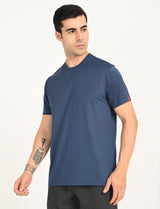 Mens Blue Casual Regular Fit Solid Half Sleeves Tshirt