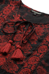 Women's Black Floral Print Tie-Up Neck Top