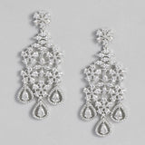 Women's Rhodium Plated CZ Snow Flakes Chandelier Long Earrings