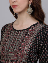 Women's Black Embroidered Anarkali Kurta