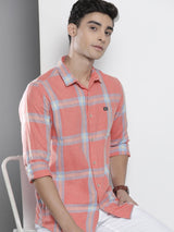 Men's Regular Fit Checkered Full Sleeves Cutaway Collar Casual Shirt