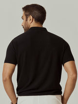 Men's Black Casual Regular Fit Printed Half Sleeves Polo Tshirt
