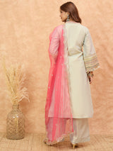 Women's Green Ethnic Paired Kurta Set With Net Dupatta