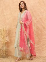 Women's Green Ethnic Paired Kurta Set With Net Dupatta