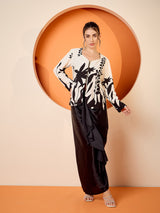 Women's Black & White Floral Square Neck Printed Top & Skirt