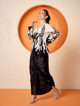 Women's Black & White Floral Square Neck Printed Top & Skirt