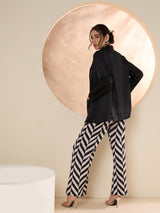 Women's Black Shirt Collar Blazer & Checked Trouser