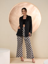 Women's Black Shirt Collar Blazer & Checked Trouser
