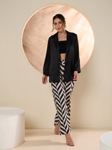 Women's Black Shirt Collar Blazer & Checked Trouser