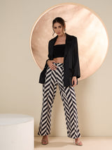Women's Black Shirt Collar Blazer & Checked Trouser