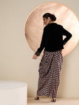 Women's Black Embellished Shawl Neck Jacket With Skirt