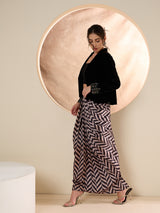 Women's Black Embellished Shawl Neck Jacket With Skirt