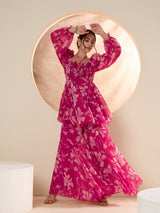 Women's Pink Floral Printed Square Neck Tunic & Sharara