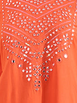 Women's Orange Solid Mirror Embroidered A-Line Flared Kurta