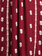 Women's Maroon Chikankari Embroidered A-Line Paneled Kurta with Pant