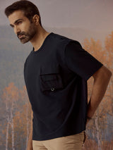 Men's Blue Casual Relaxed Fit Solid Half Sleeves Tshirt