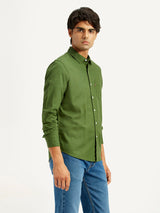 Mens Full Sleeves Green Slim Fit Shirt
