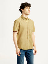 Mens Half Sleeves Yellow Slim Fit Shirt