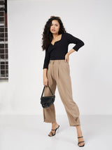 Women's Black Rib V-Neck Top