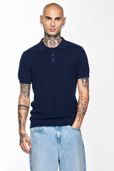 Men's Navy Casual Slim Fit Printed Half Sleeves Polo Tshirt