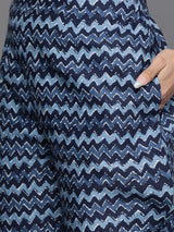 Women's White Cotton Printed Kurta and Blue Cotton Printed Trouser with Blue Cotton Printed Dupatta