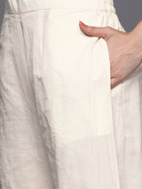 Women's White Cotton Mirror Work Kurta and Mirror Work Palazzo with Off White Cotton Mirror Work Dupatta