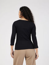 Women's Black Rib V-Neck Top