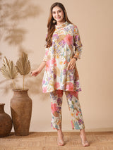 Women's Multicolor Party Three Quarter Sleeves Co-ords Set