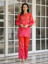 Women's Pink Casual Three Quarter Sleeves Co-ords Set