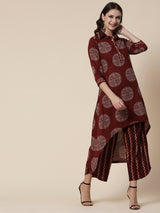 Women's Brown Daily Chevron Three-Quarter Sleeves Kurta Sets