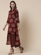 Women's Brown Daily Chevron Three-Quarter Sleeves Kurta Sets