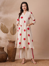 Women's White Casual Three Quarter Sleeves Co-ords Set