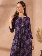 Women's Purple Casual Three Quarter Sleeves Co-ords Set