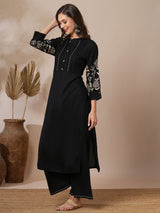 Women's Black Casual Three Quarter Sleeves Co-ords Set