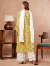 Women's Yellow Festive Floral Full Sleeves Kurta Sets